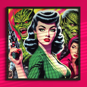 Vintage Horror Sci-fi Pulp Girl Poster