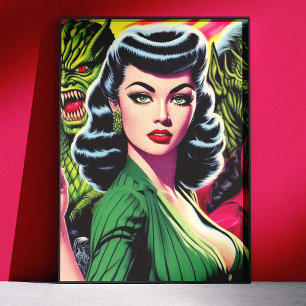 Vintage Horror Sci-fi Pulp Girl Poster