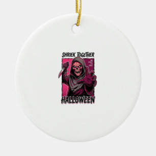 Vintage Horror Shirt with Engraved Slasher Hallowe Ceramic Tree Decoration