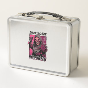 Vintage Horror Shirt with Engraved Slasher Hallowe Metal Lunch Box