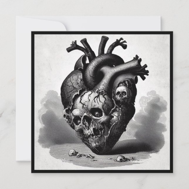 Vintage Horror Skull Heart Valentine Retro Goth Card (Front)