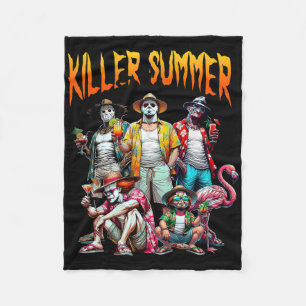 Vintage Horror Summer Vibes Funny Halloween Summer Fleece Blanket
