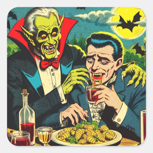 Vintage Horror Vampire Comics Square Sticker (Front)