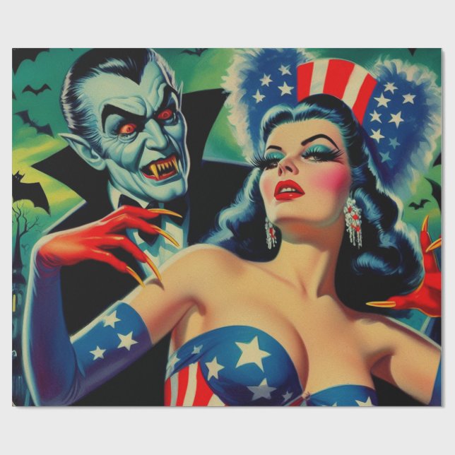 Vintage Horror Vampire Girl Wrapping Paper (Flat)