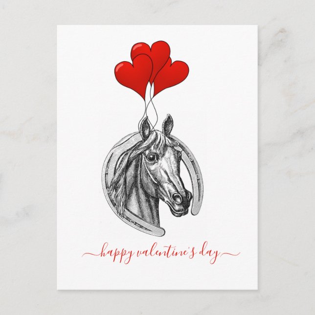 Vintage Horse and Hearts Valentine's Day Postcard (Front)