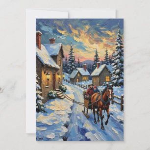 Vintage Horse and Sleigh on Snowy Christmas Holiday Card