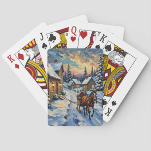 Vintage Horse and Sleigh on Snowy Christmas Playing Cards