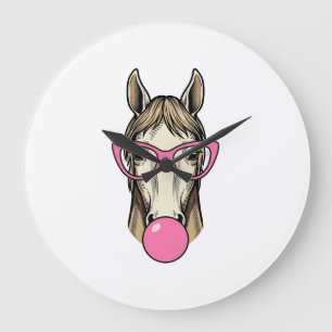 Vintage Horse Bubblegum Pink Glasses Shirt Design Large Clock