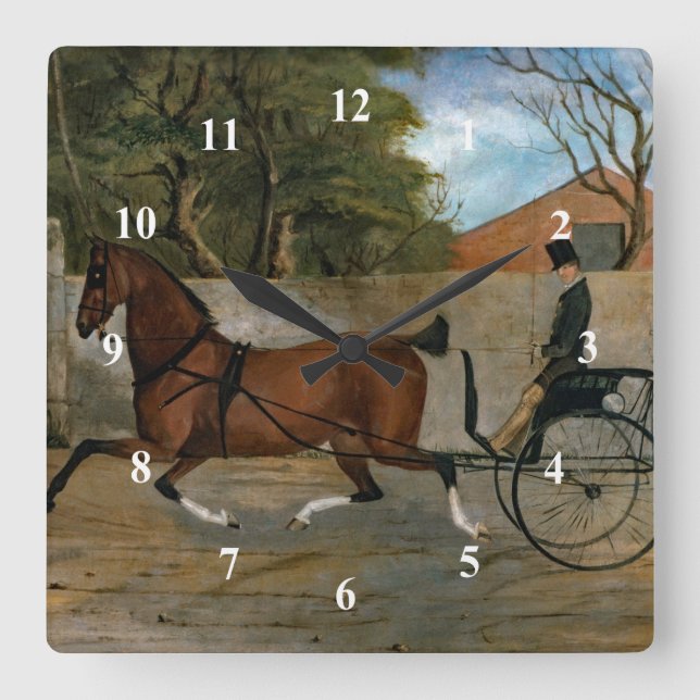 Vintage Horse Carriage Painting Square Wall Clock (Front)