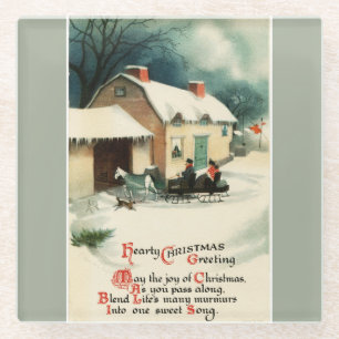 Vintage Horse Drawn Sleigh Christmas Glass Coaster