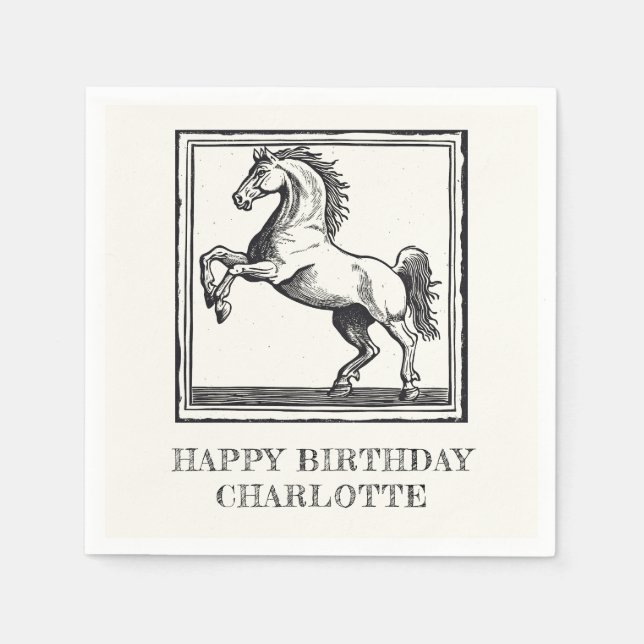 Vintage Horse Equestrian Adult Happy Birthday Napkin (Front)