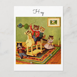 Vintage Horse Escapade Hey From a Cat Cavalry Postcard