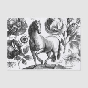 Vintage Horse Floral Tissue or Decoupage Papaper Tissue Paper