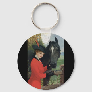 Vintage Horse Girl Red Coat Equestrian Sugar Cube Key Ring