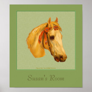 Vintage Horse Head Kids Room Personalised Poster