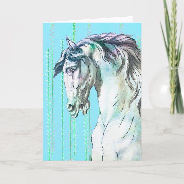 Vintage Horse in Aqua Art Note Card (Front)