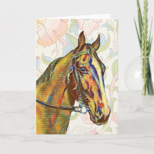 Vintage Horse on Floral Pattern Art Note Card 3