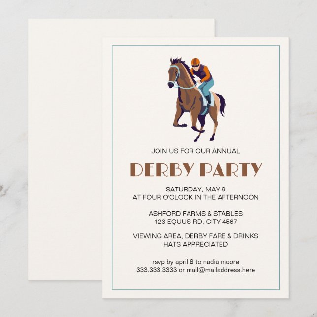 Vintage Horse Race Jockey Derby Party  Invitation (Front/Back)