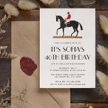 Vintage Horse Racing Jockey Riding Birthday Party Invitation<br><div class="desc">Vintage Horse Race Derby Birthday Party Jockey Invitation Template with a vintage illustration of a horse with its jockey, striped pattern on the back. All text elements of this race horse invitation can be changed so this design can be used for any equestrian birthday party or other events too: classy...</div>