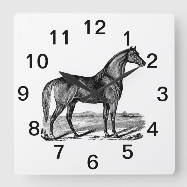 Vintage Horse Standing Square Wall Clock (Front)