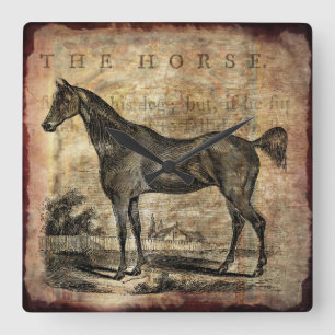 Vintage Horse Thoroughbred and Arabian Horses Square Wall Clock