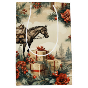 Vintage Horse Western Cowboy Christmas Medium Gift Bag