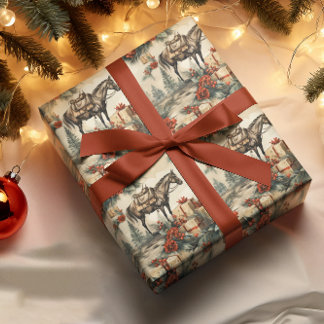 Vintage Horse Western Cowboy Christmas Wrapping Paper