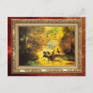 Vintage Horses and Carriage During Autumn Postcard