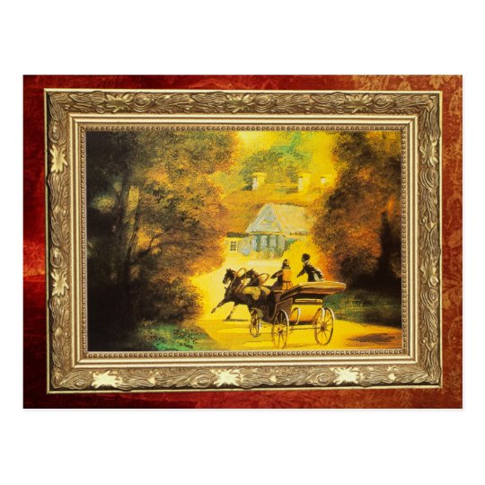 Vintage Horses and Carriage During Autumn Postcard