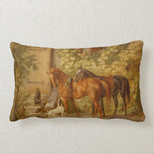 Vintage Horses at the Porch Albrecht Adam Lumbar Cushion