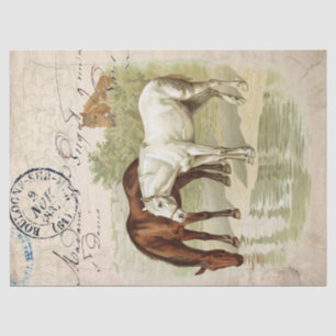 Vintage Horses French Postmark Parchment Decoupage Tissue Paper