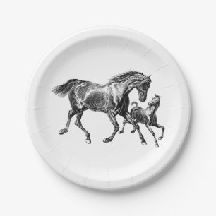 Vintage Horses Mother Baby Foal Paper Plate