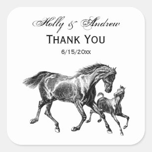 Vintage Horses Mother Baby Foal Square Sticker