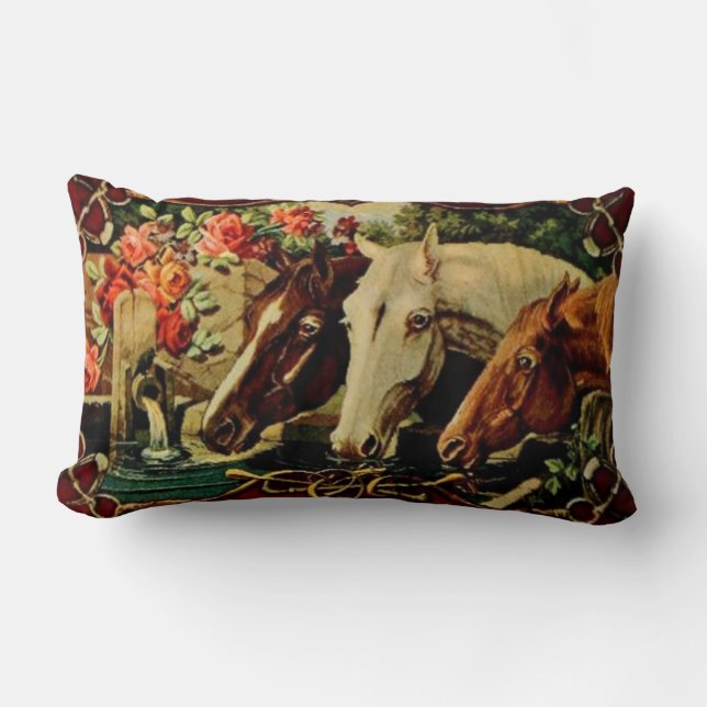 Vintage Horses Throw Pillow (Front)