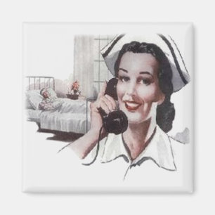 Vintage Hospital Ward Nurse on Telephone Magnet