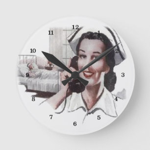 Vintage Hospital Ward Nurse on Telephone Round Clock