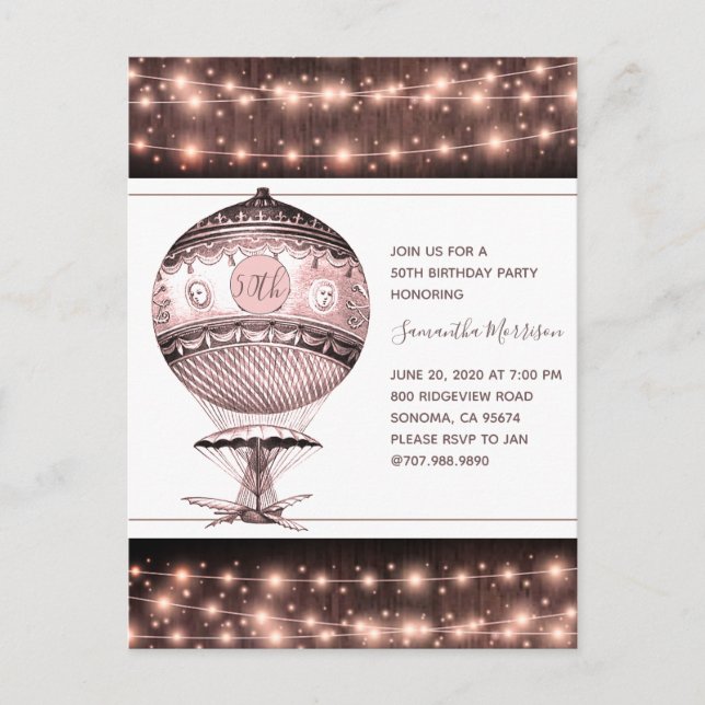Vintage Hot Air Balloon 50th Birthday Party Postcard (Front)
