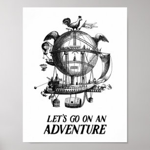 Vintage Hot Air Balloon Adventure Poster