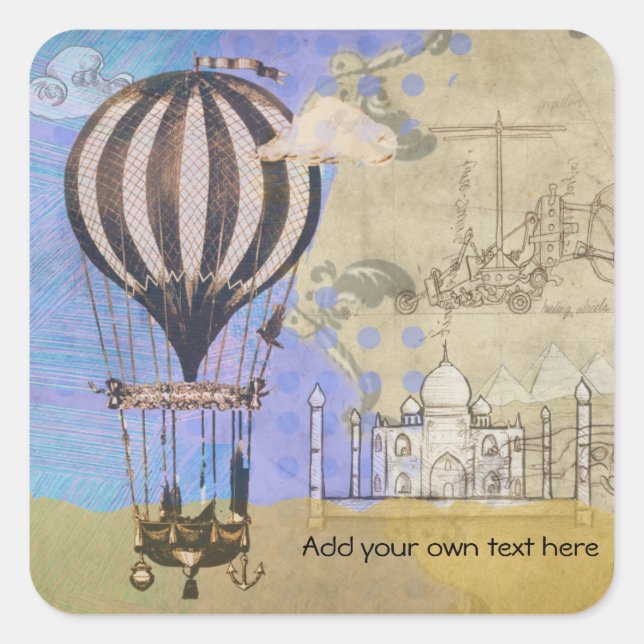 Vintage Hot Air Balloon Aeroplane Travel Square Sticker (Front)