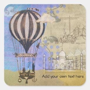 Vintage Hot Air Balloon Aeroplane Travel Square Sticker