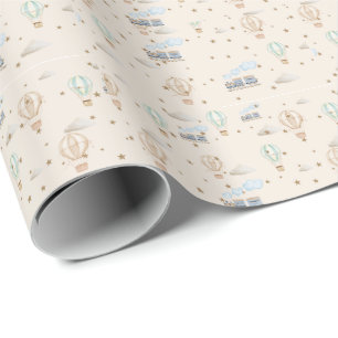 Vintage Hot Air Balloon and Train Nursery Wallpape Wrapping Paper