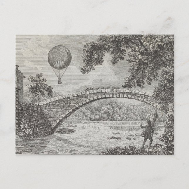 Vintage Hot Air Balloon Art Drawing Postcard (Front)