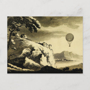Vintage Hot Air Balloon Art Drawing Postcard