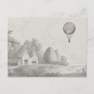 Vintage Hot Air Balloon Art Drawing Postcard