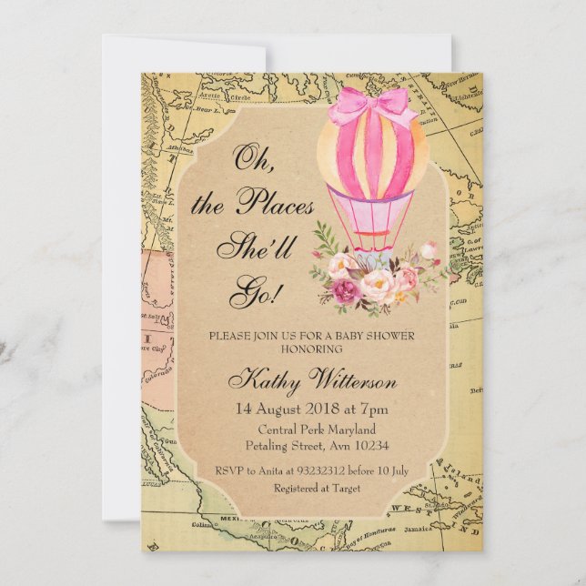 Vintage Hot Air Balloon Baby Shower invitation (Front)