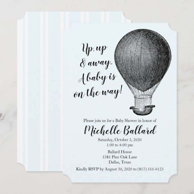 Vintage Hot Air Balloon Baby Shower Invitation (Front/Back)