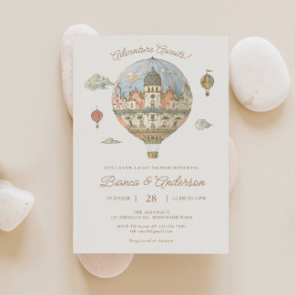 Vintage Hot Air Balloon Baby Shower Invitation 