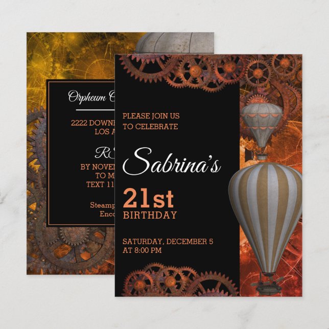 Vintage Hot Air Balloon Birthday Invitation (Front/Back)