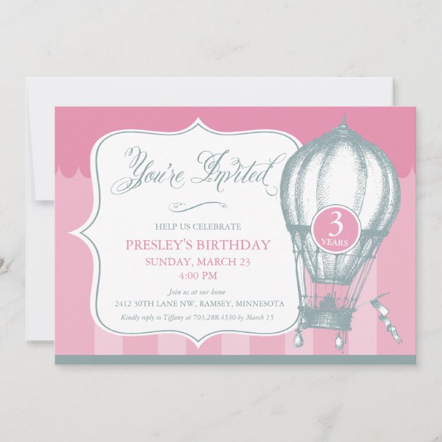 Vintage Hot Air Balloon Birthday Party Invitation (Front)