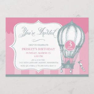Vintage Hot Air Balloon Birthday Party Invitation